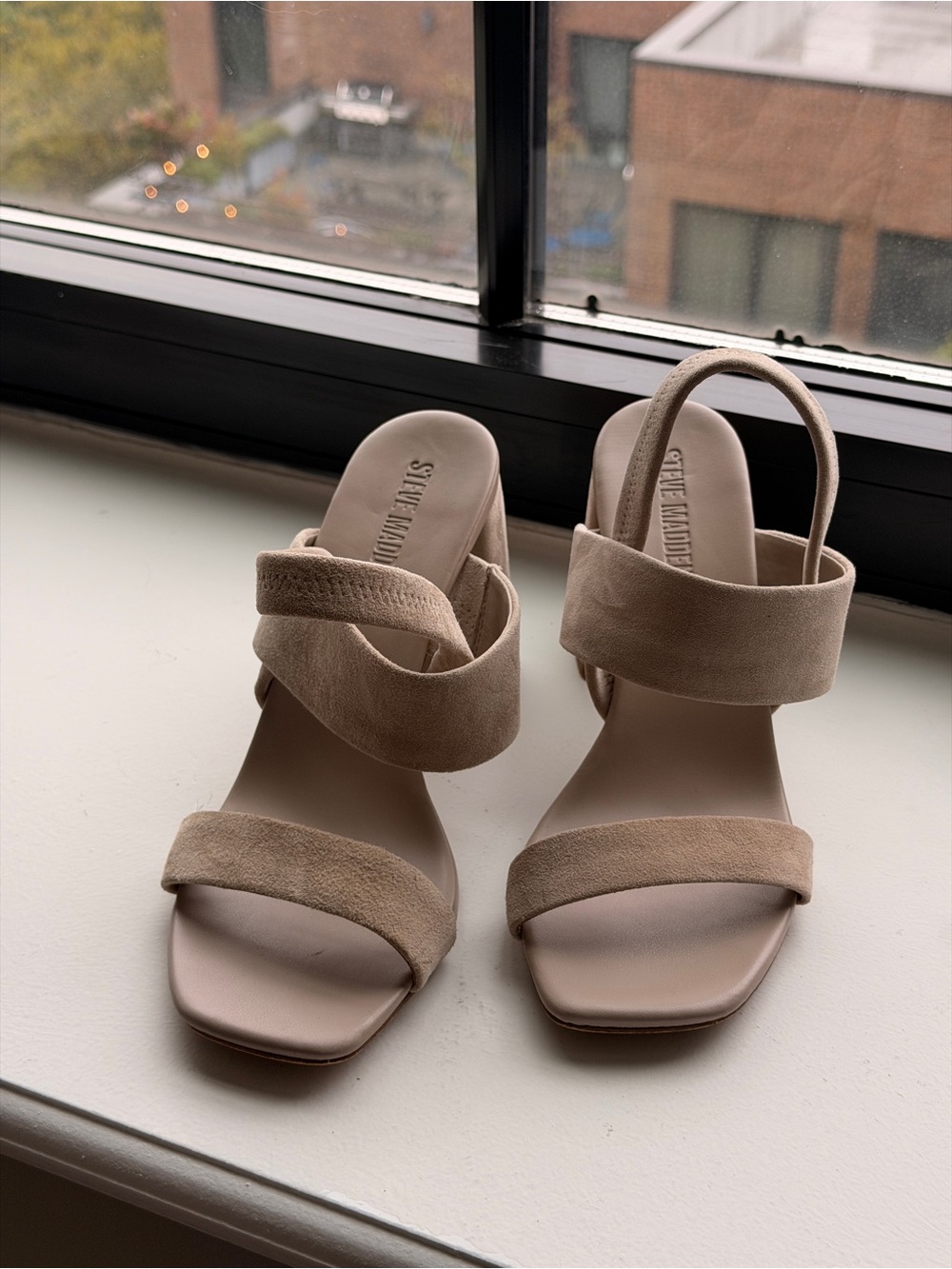 Steve Madden Neutral Taupe Suede Strappy Block Heel Sandals
